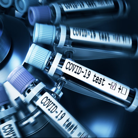 Coronaviruses research, conceptual illustration. Negative COVID-19 test and laboratory sample of...