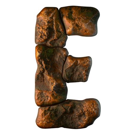 Rocky letter E. Font of stone isolated on white background. 3d renderingの写真素材