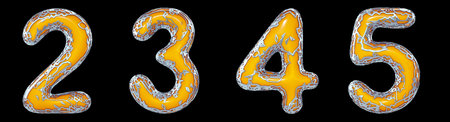 Number set 2, 3, 4, 5 made of realistic 3d render golden shining metallic. Collection of gold...