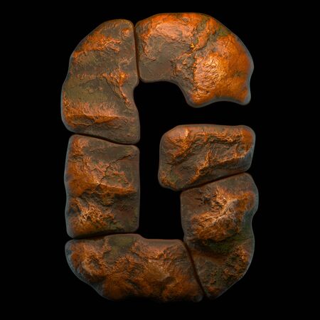 Rocky letter G. Font of stone on black background. 3d renderingの写真素材