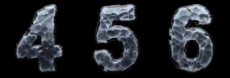 Set of numbers 4, 5, 6 made of forged metal isolated on black background. 3d rendering