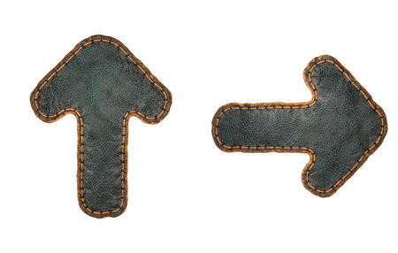 Set of symbols up arrow and right arrow made of leather. 3D render font with skin texture isolated...