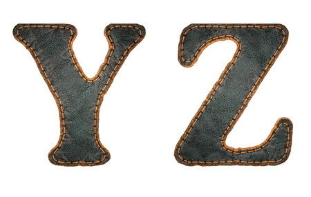 Set of leather letters Y, Z uppercase. 3D render font with skin texture isolated on white background. 3d renderingの写真素材