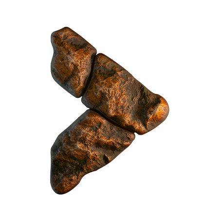 Rocky symbol right angle bracket. Font of stone on white background. 3d rendering