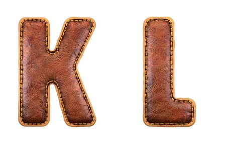 Set of leather letters K, L uppercase. 3D render font with skin texture isolated on white background. 3d renderingの写真素材