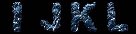 Set of capital letters I, J, K, L made of ice isolated on black background. 3d renderingの写真素材