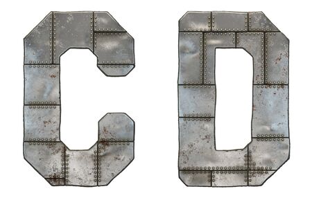 Set of capital letters C and D made of industrial metal isolated on white background. 3d renderingの写真素材