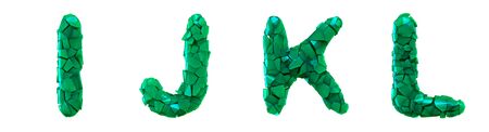 Plastic letters set I, J, K, L made of 3d render plastic shards green color. Collection of plastic alphabet isolated on white.の写真素材