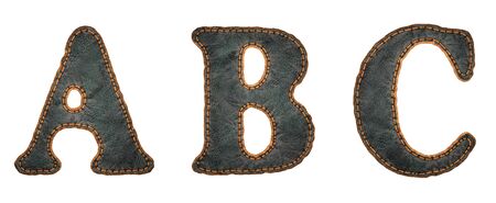 Set of leather letters A, B, C uppercase. 3D render font with skin texture isolated on white background. 3d renderingの写真素材