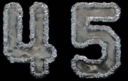 Set of numbers 4, 5 made of industrial metal on black background 3d renderingの写真素材