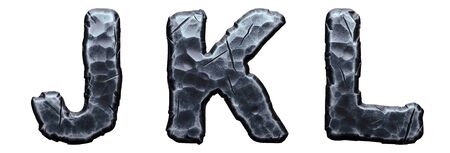 Set of capital letters J, K, L made of forged metal isolated on white background. 3d renderingの写真素材