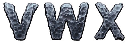 Set of capital letters V, W, X made of forged metal isolated on white background. 3d renderingの写真素材