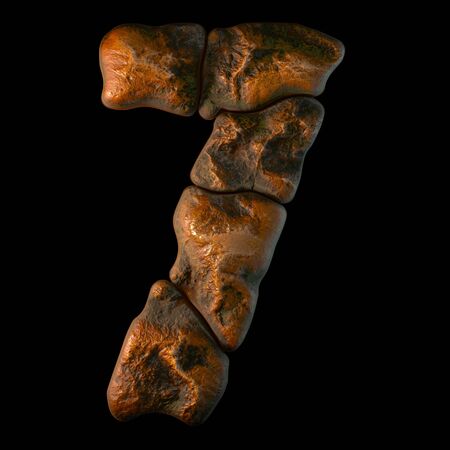 Rocky number 7. Font of stone isolated on black background. 3d renderingの写真素材
