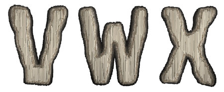 Set of industrial metal alphabet letter V, W, X on white background. 3d renderingの写真素材