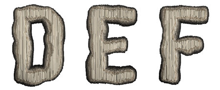 Set of industrial metal alphabet letter D, E, F on white background. 3d renderingの写真素材