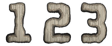 Set og numbers 1, 2, 3 made of industrial metal. Isolated on white background. 3d rendering