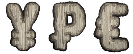 Set of symbol yen, rouble and euro made of industrial metal. Isolated on white background. 3d renderingの写真素材