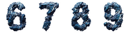 Set of numbers 6, 7, 8, 9 made of ice isolated on white background. 3d rendering