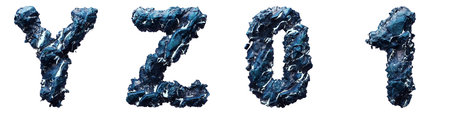 Set of capital letters Y, Z, 0, 1 made of ice isolated on white background. 3d rendering