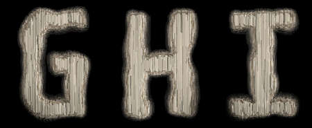 Set of industrial metal alphabet letter G, H, I on black background. 3d renderingの写真素材