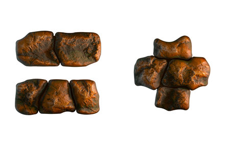 Set of rocky symbols equals and asterisk. Font of stone on white background. 3d rendering