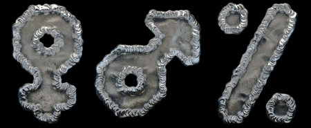 Set of symbols female, male, percent made of industrial metal on black background 3d renderingの写真素材