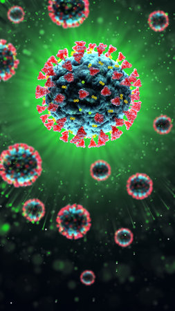 3d render of pathogenic virus organism or bacteria infecting and causing disease. Close up from...