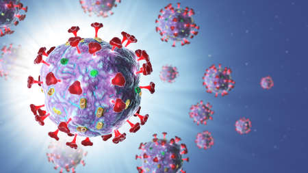 3d render of pathogenic virus organism or bacteria infecting and causing disease. Close up from microscope of coronavirus. 3d renderingの写真素材