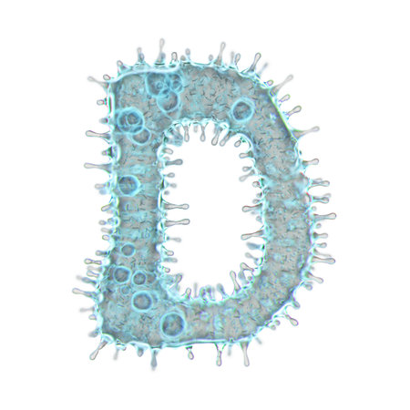 Alphabet made of virus isolated on white background. Capital letter D. 3d rendering. Covid font,...