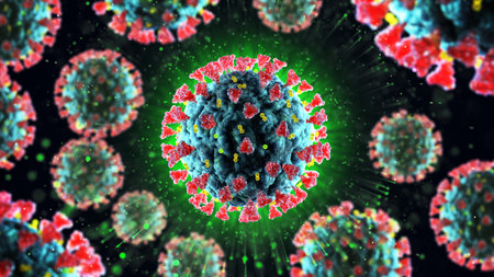 3d render of pathogenic virus organism or bacteria infecting and causing disease. Close up from...
