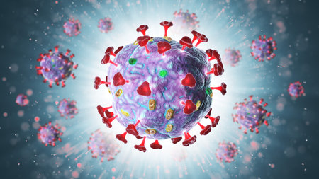 3d render of pathogenic virus organism or bacteria infecting and causing disease. Close up from...