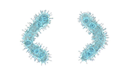Alphabet made of virus isolated on white background. Symbol left and right angle bracket. 3d...