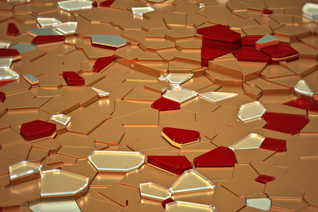 broken golden glass with sharp pieces over background 3d rendering