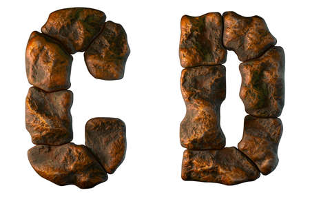 Set of rocky letters C, D. Font of stone on white background. 3d renderingの写真素材