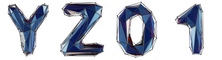 Realistic 3D set of letters Y, Z, 0, 1 made of low poly style. Collection symbols of low poly style...