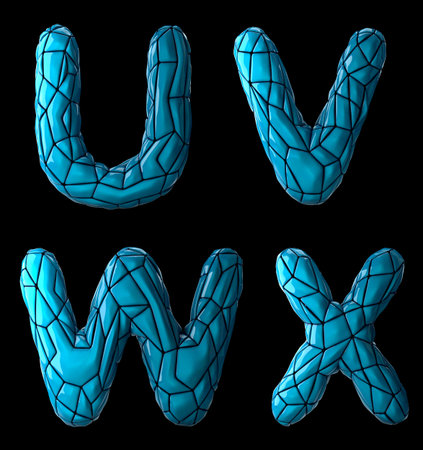 Realistic 3D letters set U, V, W, X made of low poly style. Collection symbols of low poly style...