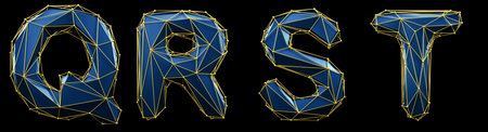 Realistic 3D set of letters Q, R, S, T made of low poly style. Collection symbols of low poly style...