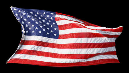 American flag waving in the wind isolated on black background. 3Dの写真素材