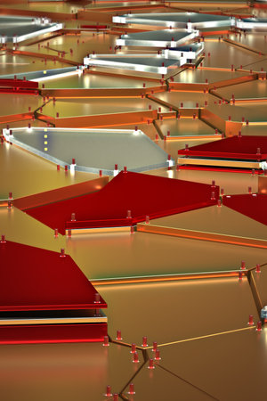 broken golden glass with sharp pieces over backgroundの写真素材