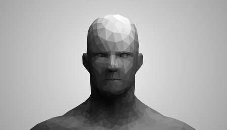 Human head, low poly style 3d vector wireframe object broken into different particles.のイラスト素材