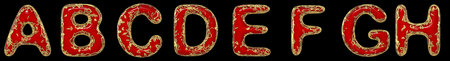 Realistic 3D letters set A, B, C, D, E, F, G, H made of gold shining metal letters.