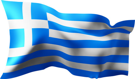 Waving flag of the Greece. Illustration of wavy Greece Flag. Flag on transparent background - vector illustration.のイラスト素材