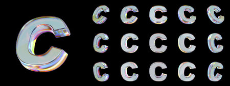 Glass letter C on a black background. 3D render.の写真素材