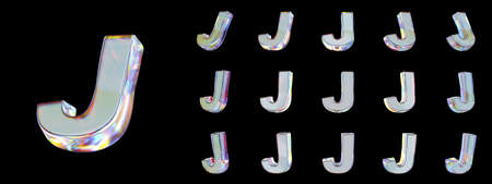 Glass letter J on a black background. 3D render.の写真素材