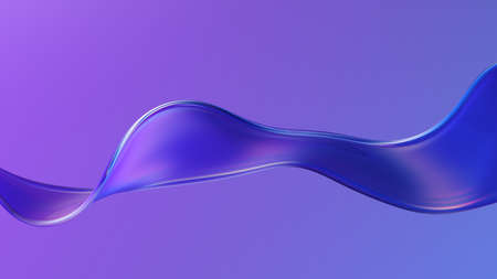 Transparent glossy glass ribbon. Curved wave in motion.の写真素材