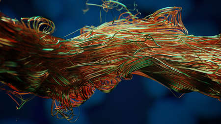 Beautiful abstract copper coil wiring on a blue background. 3d rendering.の写真素材