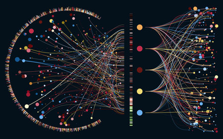 Abstractly arranged dots are connected by lines