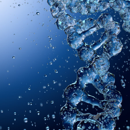 Splashes of water shaped of a DNA molecule. 3d renderの写真素材