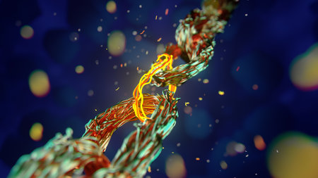 Blockchain digital chain, beautiful abstract copper coil wiring . 3d rendering.の写真素材