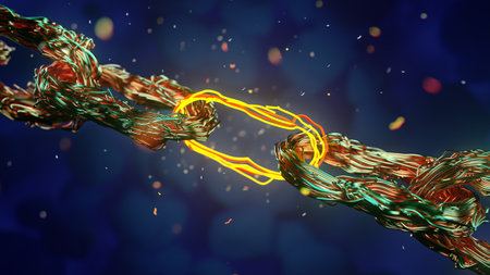 Blockchain digital chain, beautiful abstract copper coil wiring . 3d rendering.の写真素材
